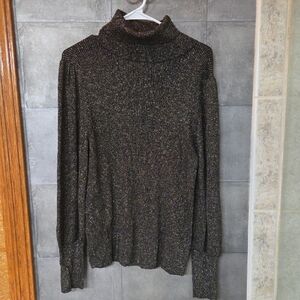 Ann Taylor Women's Turtleneck Sweater - Black and Gold XL (fits as  Large)